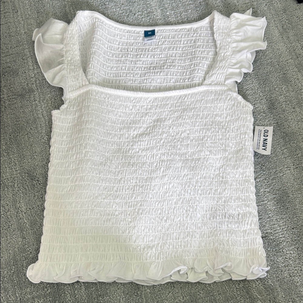Old Navy White Smocked Ruffle Tank Top